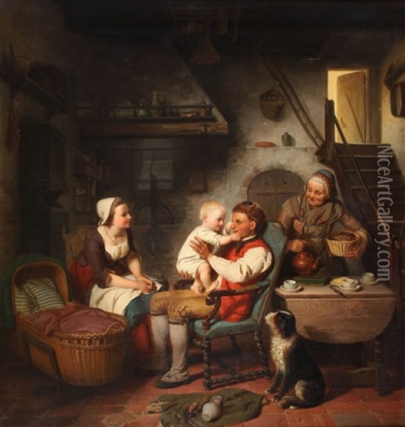 Familiegeluk Oil Painting - Franz Wieschebrink