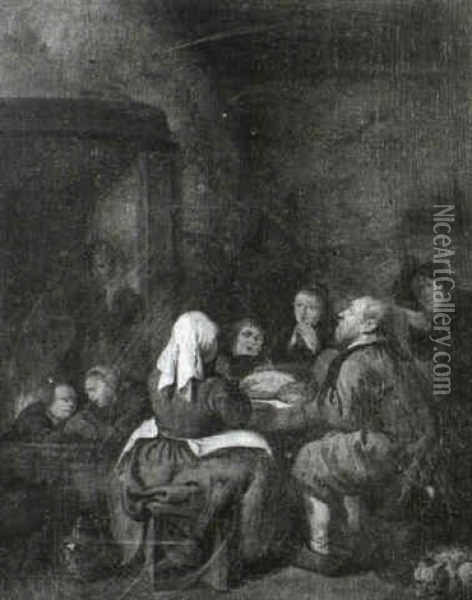 A Peasant Family Saying Grace Oil Painting - Bartholomeus Molenaer