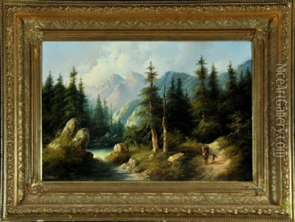 Reisigsammler Am Wildbach Im Gebirge Oil Painting - Eduard Boehm