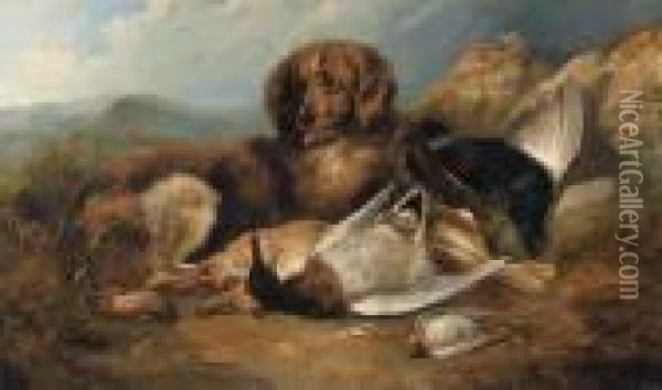 Spainels With Dead Game Oil Painting - William Arnold Woodhouse