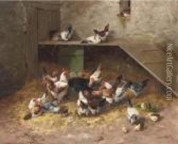 At The Chicken Farm Oil Painting - Alphonse de Neuville