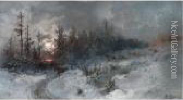 Winter Sunset Oil Painting - Nikolai Nikolaevich Karazin