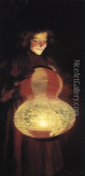 Lady With A Lantern Oil Painting - Luis Graner y Arrufi