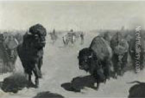 Lane Through The Buffalo Herd Oil Painting - Frederic Remington