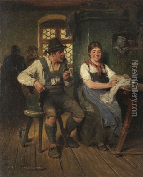 Bursch Und Madel Oil Painting - Hugo Wilhelm Kauffmann