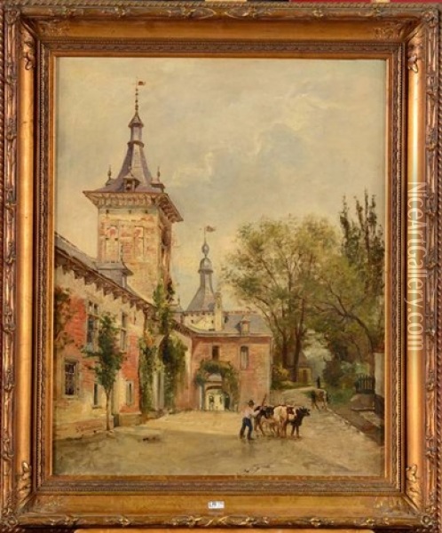 La Cour Du Chateau-ferme Animee Oil Painting - Gustave Walckiers
