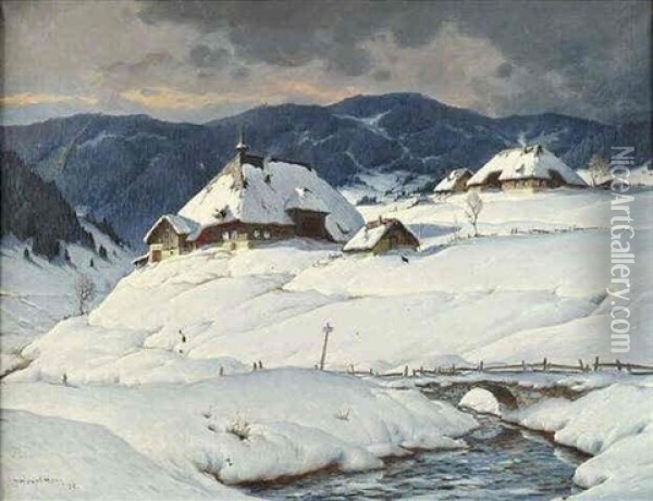 Verschneite Winterlandschaft Bei Bernau Im Schwarzwald Oil Painting - Karl Hauptmann