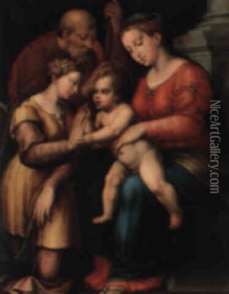 The Mystic Marriage Of Saint Catherine Oil Painting - Giulio Romano