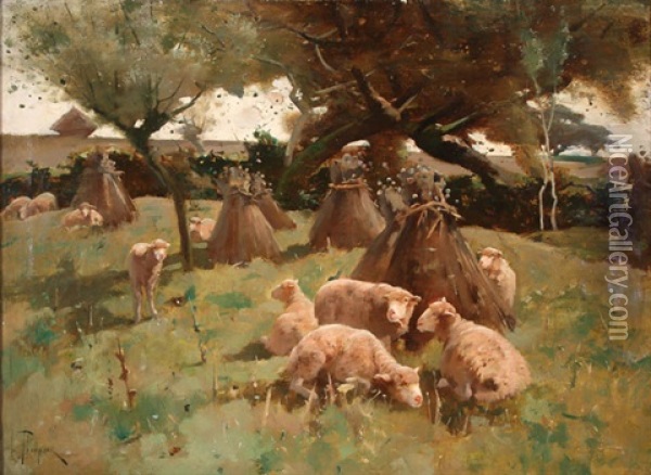 Pastoral Scene With Sheep Oil Painting - Harry Ives Thompson