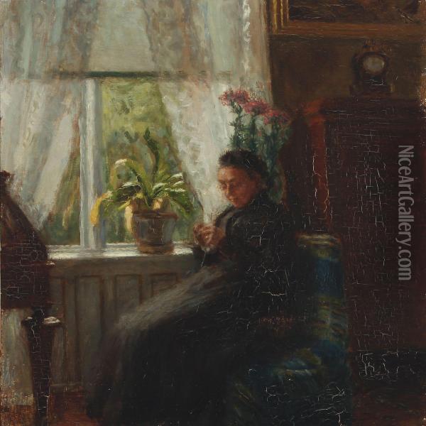 Interior With A Woman By The Window Oil Painting - Gustava Gruner