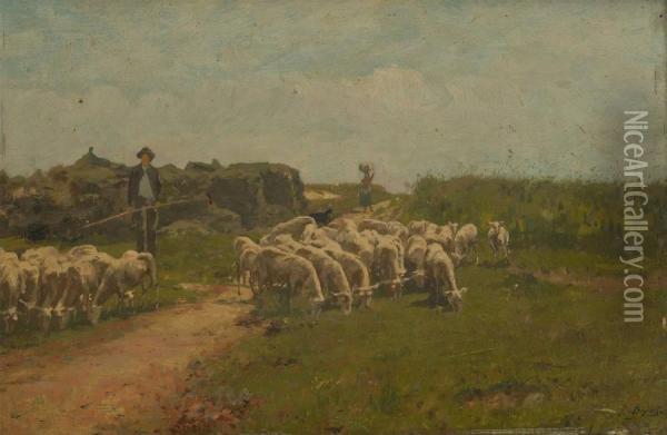 Le Troupeau De Moutons Oil Painting - Jean-Baptiste De Greef