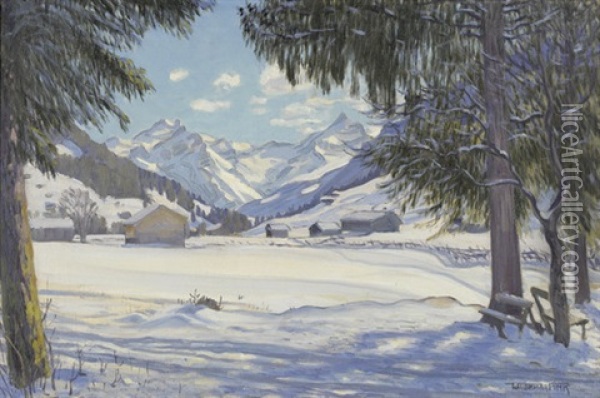 Winterlandschaft Bei Gstaad Oil Painting - Waldemar Theophil Fink