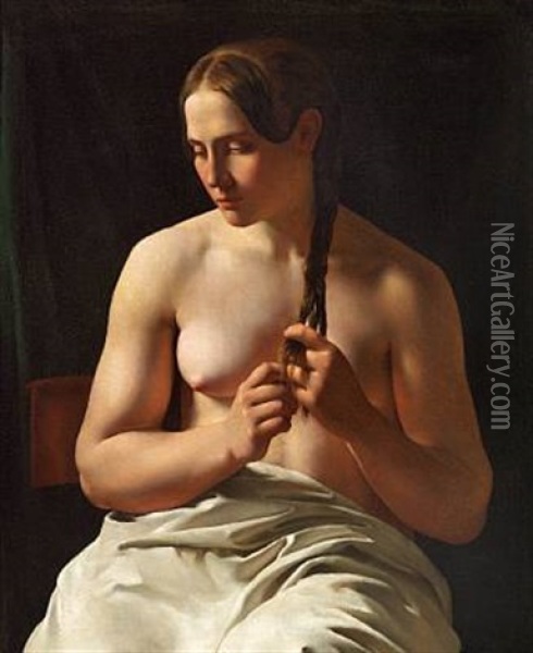 Pigen, Der Fletter Sit Har Oil Painting - L. A. Smith