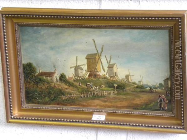 Windmills On The Forest Oil Painting - Thomas Cooper Moore