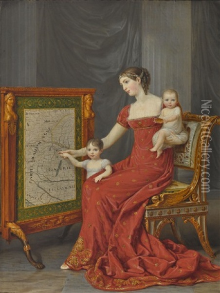 Auguste Amalie De Beauharnais, Vizekonigin Von Italien, Mit Ihren Tochtern Josephine Und Eugenie Oil Painting - Andrea Appiani