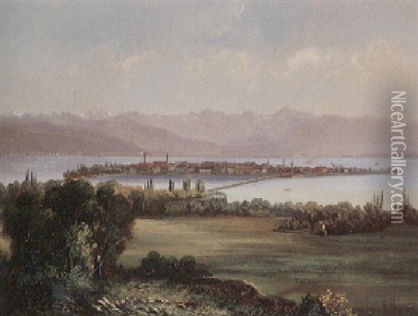 Blick Auf Die Inselstadt Lindau Vom Hoyerberg Aus Gesehen Oil Painting - Gottlieb Emil Rittmeyer