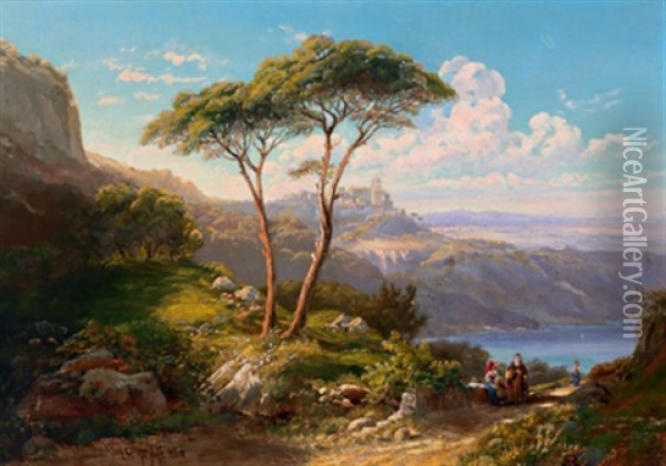 Blick Auf Castel Gandolfo Oil Painting - Carl (Karl) Wilhelm Goetzloff