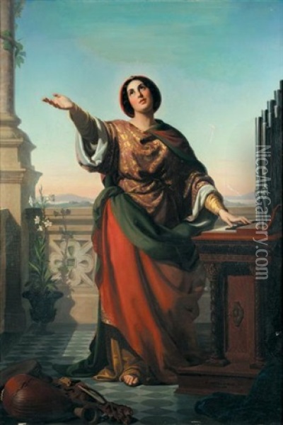 Sainte Cecile Oil Painting - Rudolf W. A. Lehmann