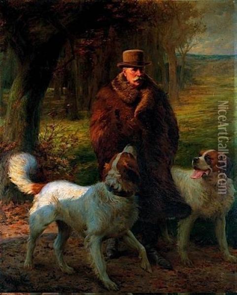 Portrait D'homme Avec Deux Epagneuls Oil Painting - Robert Gignoux