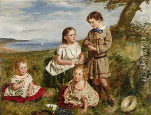 A Group Portrait Of The Children Of The Hon. Lieutenant R.w. Fraser Oil Painting - William McTaggart