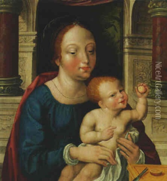 The Virgin And Child Before A Marble Alcove Oil Painting - Jan Gossaert
