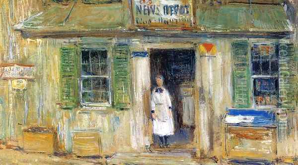 News Depot, Cos Cob Oil Painting - Frederick Childe Hassam