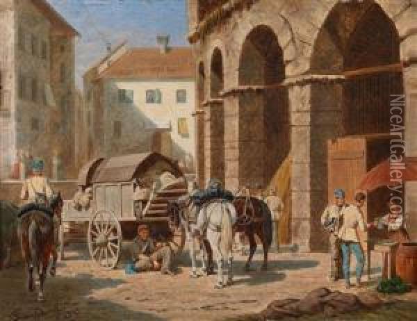 Rastende Soldaten Im Stadtinneren Von Verona Oil Painting - Franz Quaglio