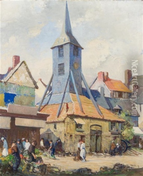 The Marketplace, Honfleur Oil Painting - George Ames Aldrich