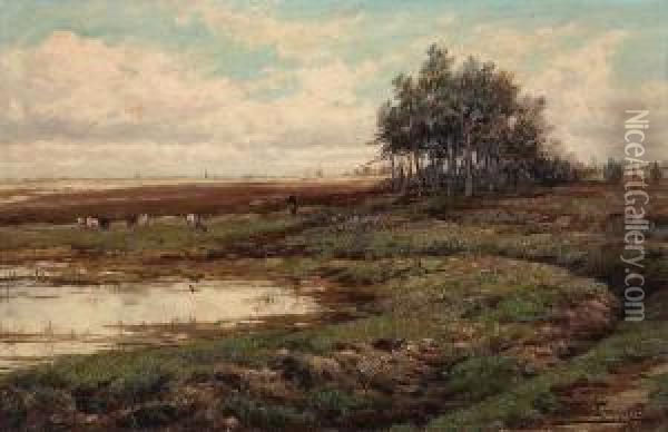 Koeienhoedster Op De Kalmthoutse Heide Oil Painting - Gerard Jozef Adrian Van Luppen