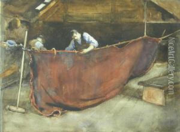 Mending The Nets Oil Painting - Christina Paterson Ross