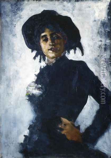 Portrait of a Lady in a Blackk Hat Oil Painting - Ralph Wormsley Curtis