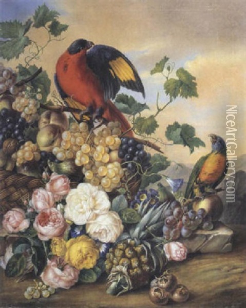 Stilleben Mit Papagei Oil Painting - Franz Xaver Petter