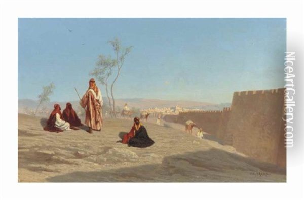 Outside The City Walls, Jerusalem Oil Painting - Charles Theodore (Frere Bey) Frere