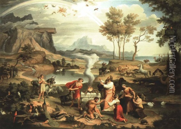 Das Dankopfer Noahs Oil Painting - Johann Michael Wittmer the Younger