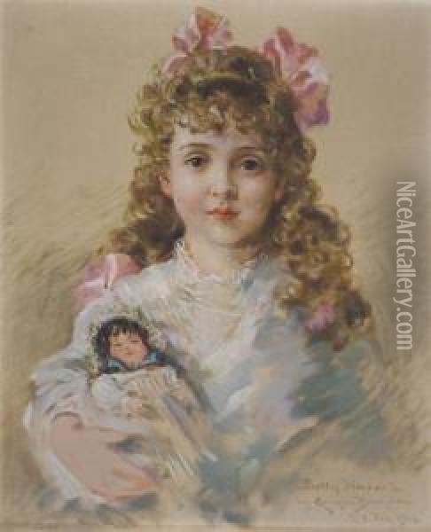 Little Girl With Her Doll Oil Painting - James Carroll Beckwith