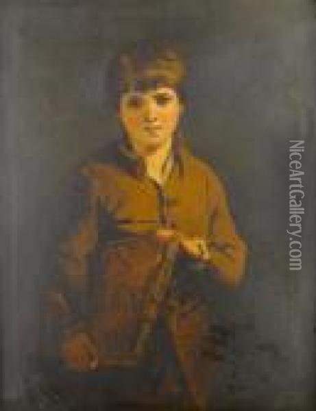 Boy With A Portfolio Oil Painting - Sir Joshua Reynolds