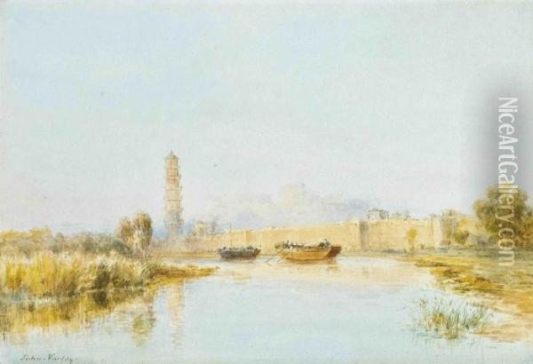 The Walled City Of Long Chow On The Petain Canal Oil Painting - John Varley
