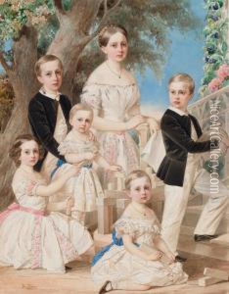Portrait Of The Children Of The Duke Of Leuchtenberg Oil Painting - Fritz Thaulow