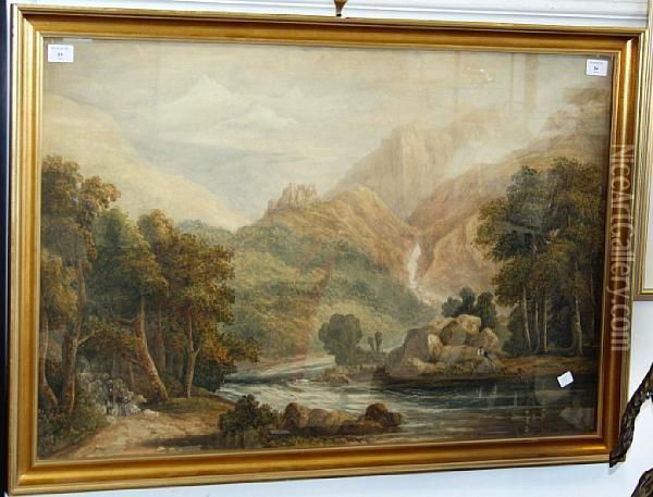 A Mountainous River Landscape Oil Painting - James Pattison Cockburn