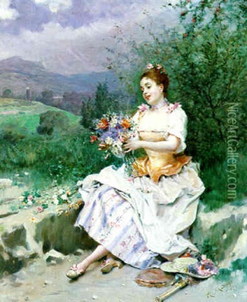 The Bouquet Of Flowers Oil Painting - Raimundo de Madrazo y Garreta