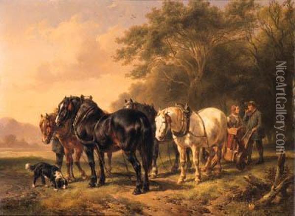 A Plough-team At Rest Oil Painting - Wouterus Verschuur