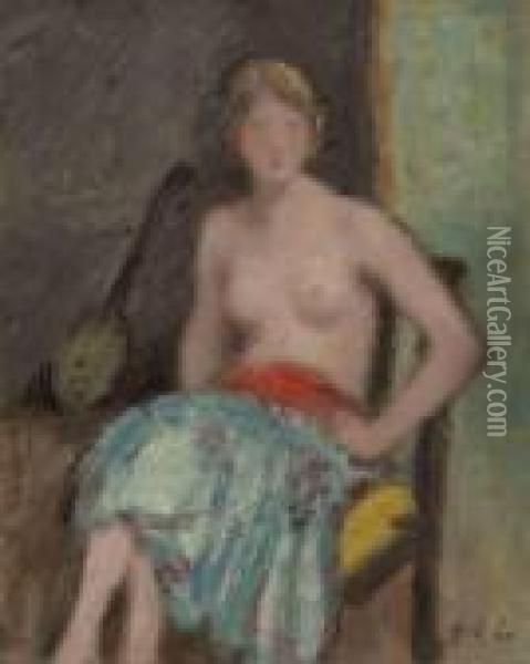 Femme Nue Assise Oil Painting - Georges dEspagnat