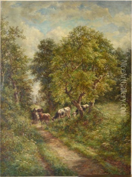 Vachere Et Son Troupeau Sur Un Chemin Encaisse Oil Painting - Marie Henrotin Collart