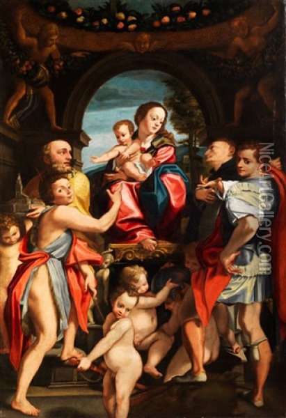Madonna Di San Giorgio (after Correggio) Oil Painting - Domenico Mona