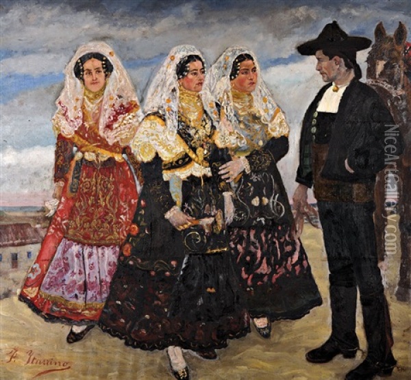 Les Espagnols Oil Painting - Francisco Gonzales de Itturrino