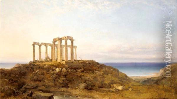 Evening In Greece, Cape Colonna Oil Painting - George Edwards Hering