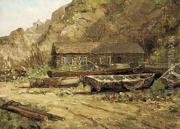A boat yard, Newquay Oil Painting - Arthur Wilde Parsons