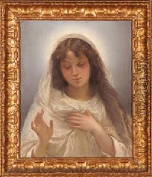 Giovane Donna In Bianco Oil Painting - Cesare Mariani