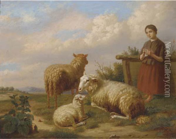 Watching Over The Flock Oil Painting - Henri Baert
