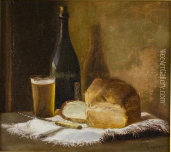 Still Life With Loafof Bread And Glass Of Beer Oil Painting - Frank Whiting Rogers